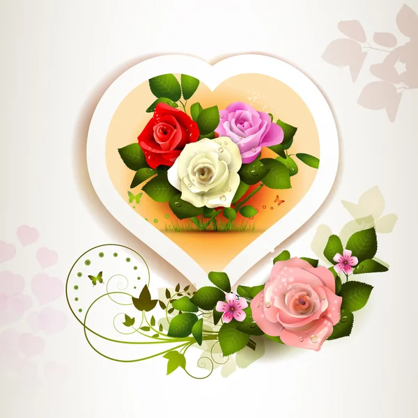 Carte Saint Valentin avec coeurs et roses — Image vectorielle