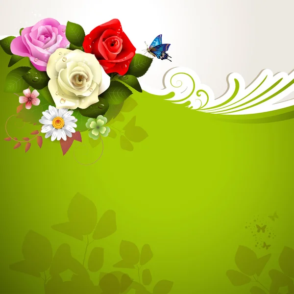 Fond vert avec des roses — Image vectorielle
