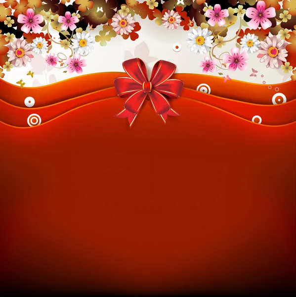 Fondo rojo con flores — Vector de stock