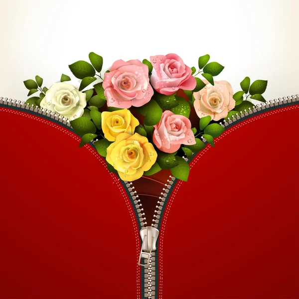 Metallic zipper with roses — Stock Vector