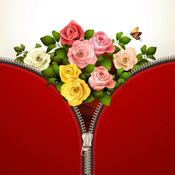 Metallic zipper with roses — Stock Vector