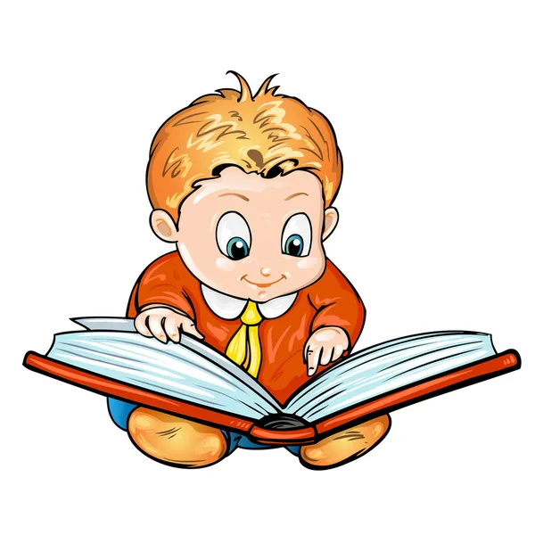 Kartun anak-anak membaca buku - Stok Vektor