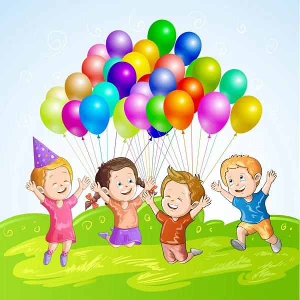 Enfants avec des ballons — Image vectorielle