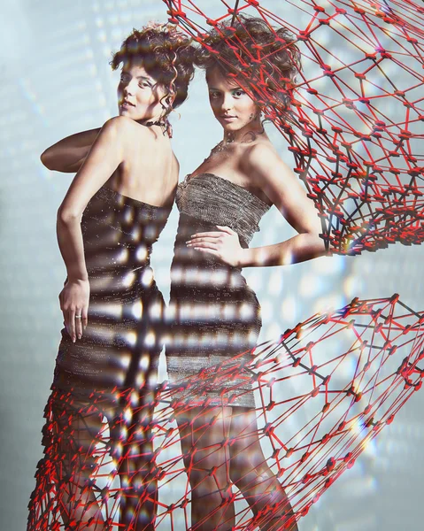 Δύο σέξι κορίτσια με δίχτυα — Φωτογραφία Αρχείου