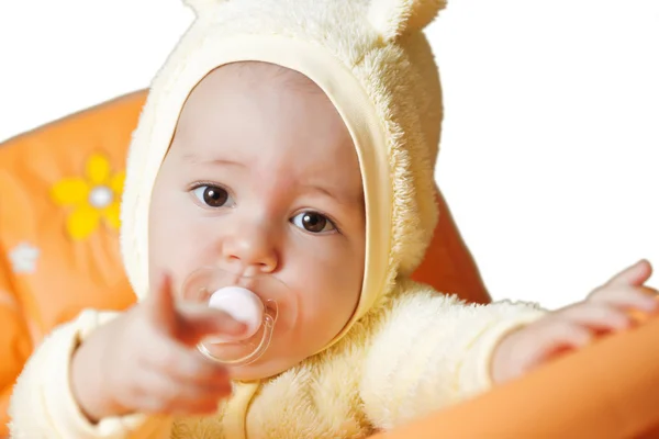 The child sits in a baby chair waiting to be fed 3 — Stock Photo, Image