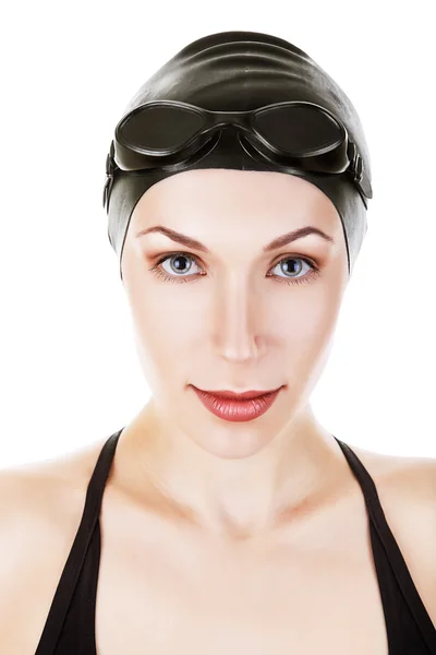Close-up portrait of swimmer in black suit — Stock Photo, Image