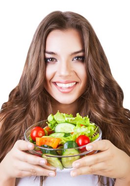 güzel sağlıklı samimi kadın salatası ile