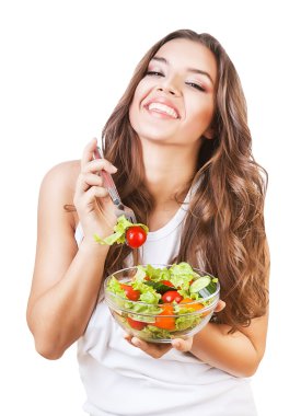 mutlu kız salata çatalı holding