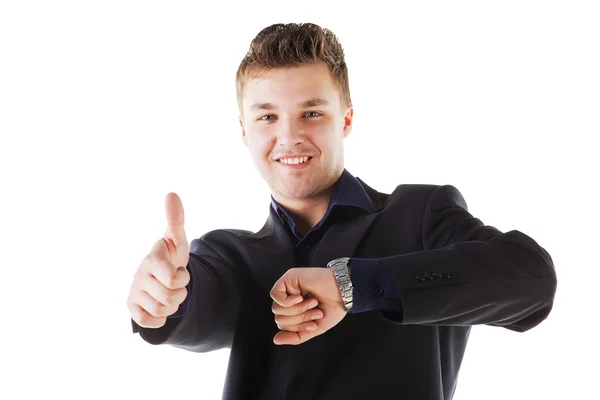 Jonge vriendelijke zakenmanGenç dostça işadamı gülümsüyor — Stockfoto