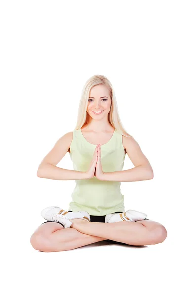 Girl siting in yoga pose — Stock Photo, Image