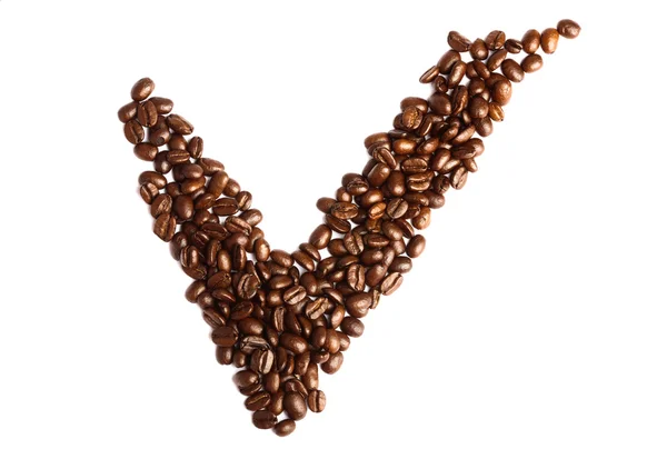 Checkmark from coffee beans — Stock Photo, Image
