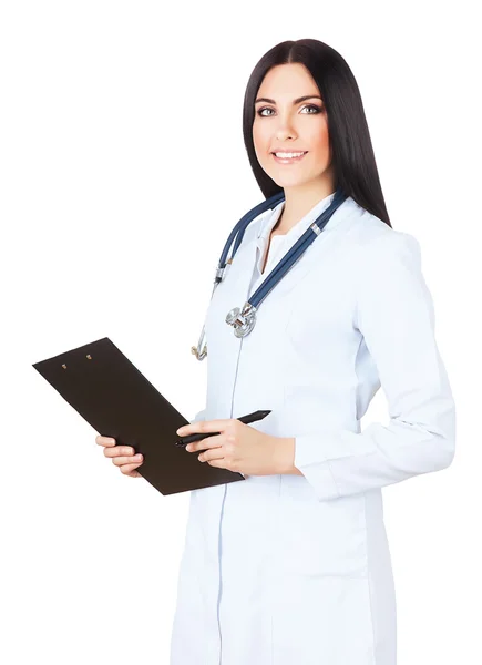Attraktiva läkare med mappen och stetoskop — Stockfoto