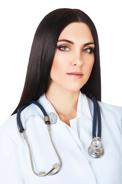 Vacker brunett läkare med stetoskop — Stockfoto