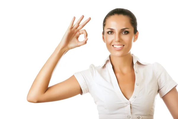 Businesswoman is showing ok gesture — Stock Photo, Image