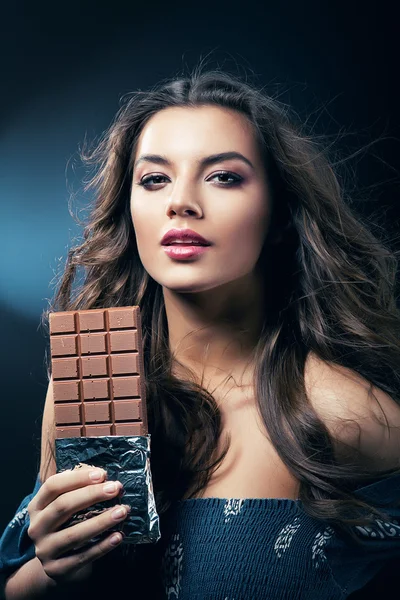 Sexy woman with chocolate and desire — Stok fotoğraf
