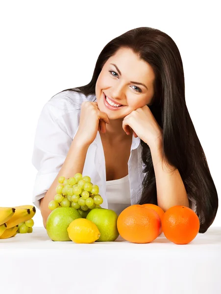 Chica sonriente con frutas —  Fotos de Stock