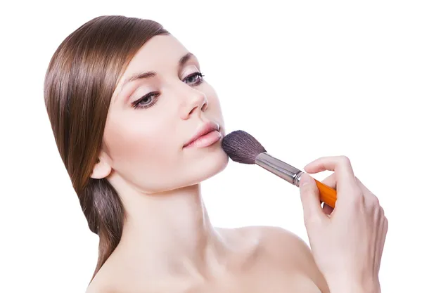 Natural attractive woman with brush — Stock Photo, Image