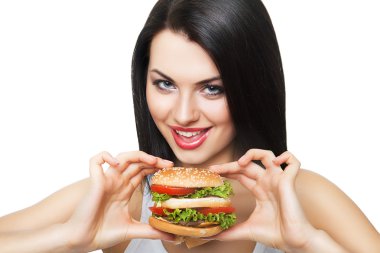 sevimli kız ve hamburger