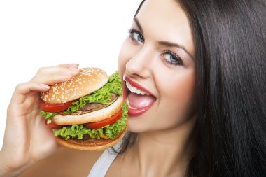 kız ve hamburger yakın çekim portre