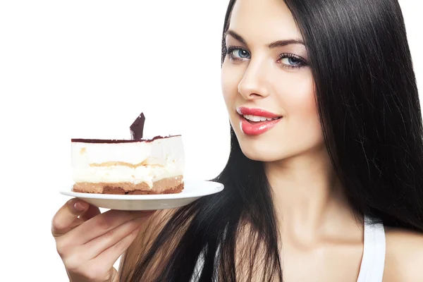 Aantrekkelijke vrouw met cake — Stockfoto