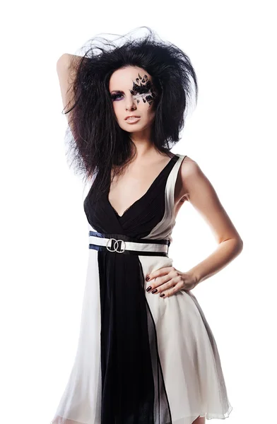 흑백 스타일 여자 얼굴 예술 및 아름 다운 머리 — 스톡 사진