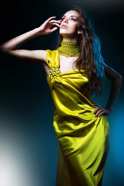 Sensual sexy woman in green dress — Stock Photo, Image