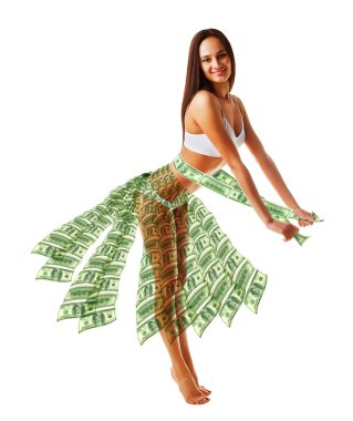 happy woman dancing with money clipart