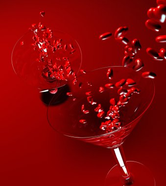 hearts oyununda iki kadeh kokteyl