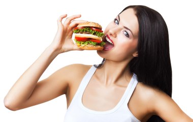 kadın ısırma hamburger