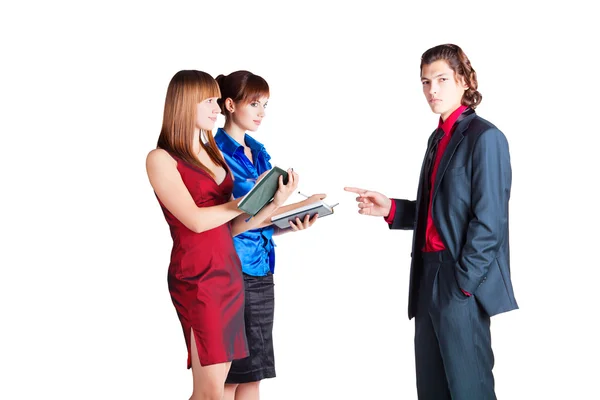 Chief gives pointing to workers — Stock Photo, Image