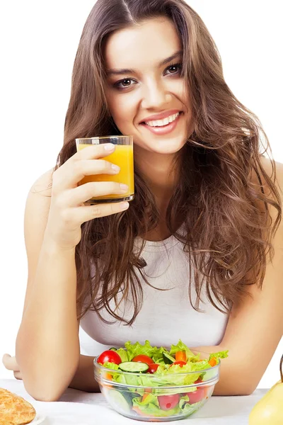 Menina feliz com suco — Fotografia de Stock