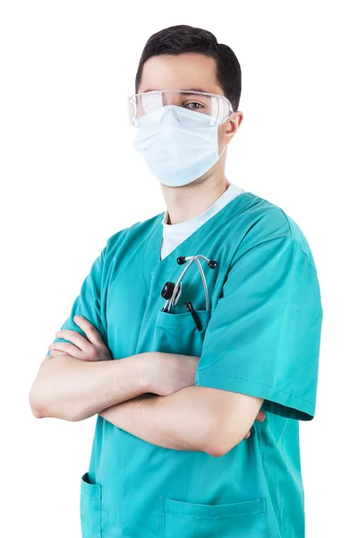 Médecin avec masque et lunettes sur le visage — Photo