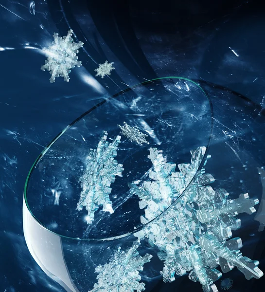 Schneeflocke in gefrorener Glasvase — Stockfoto