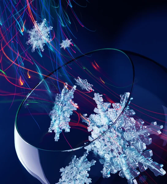 Schneeflocken in Glasvase mit bunten Linien — Stockfoto