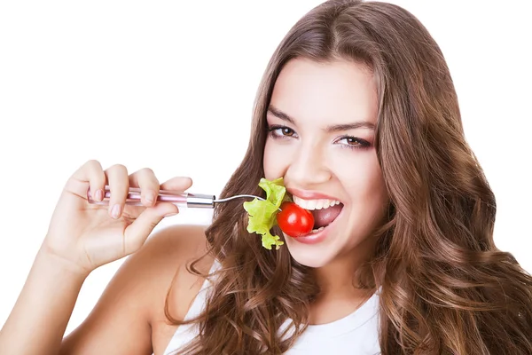 Cute lovely woman eating salad — Stock Photo, Image