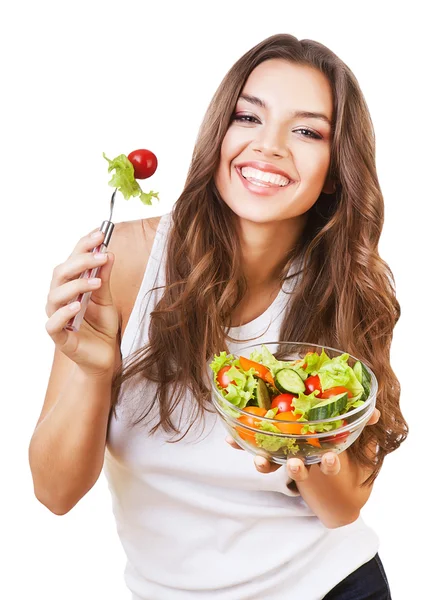 Sana mujer encantadora con ensalada —  Fotos de Stock