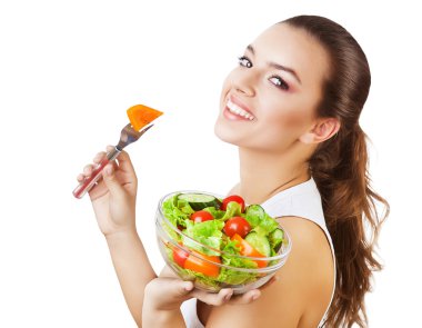 salata ile mutlu bir seksi kadın