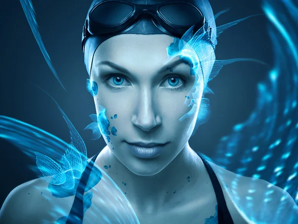 Fluorescent fish woman — Stock Photo, Image