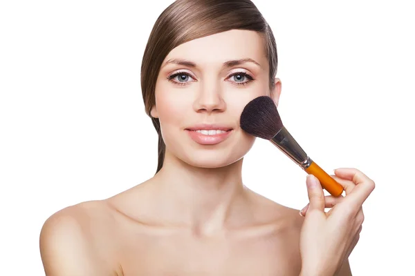 Mujer natural con cepillo cosmético — Foto de Stock