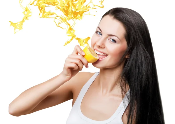 Girl with lemon and splash — Stock Photo, Image