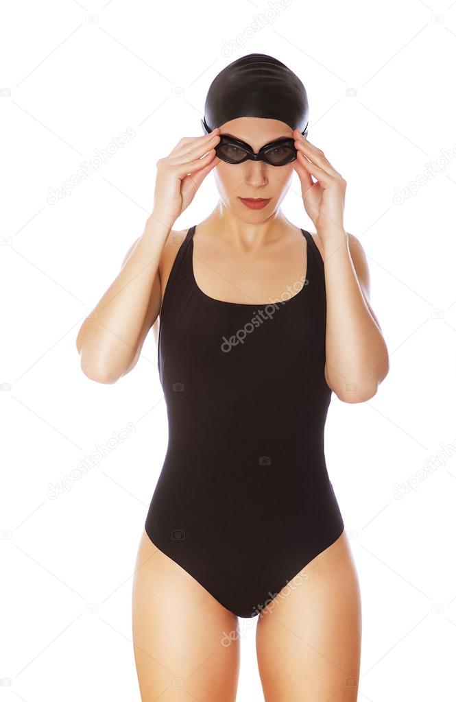 healthy swimmer woman holding glasses