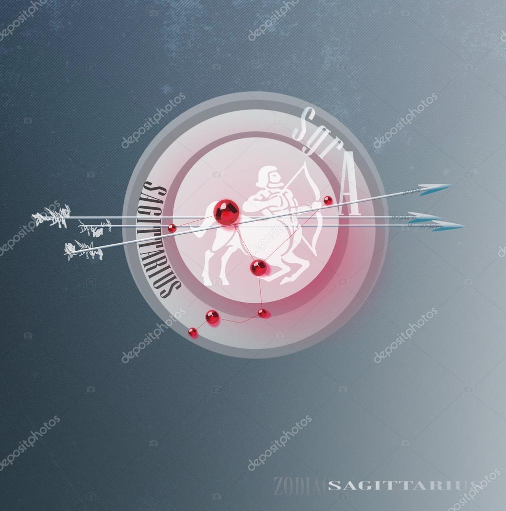 Sagittarius zodiac logo on grey background