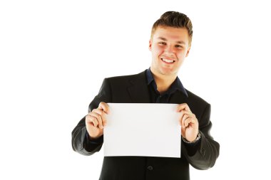 Kağıt levha ile genç işadamı