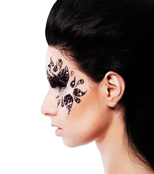 Woman and face art with rhinestone — Stock Photo, Image