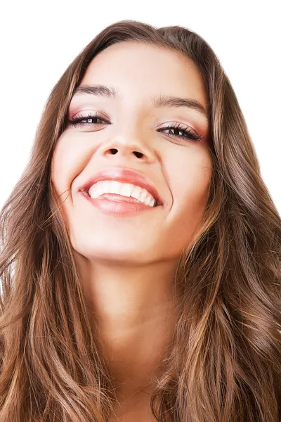 Close-up portret van grappig gelukkig lachend meisje — Stockfoto