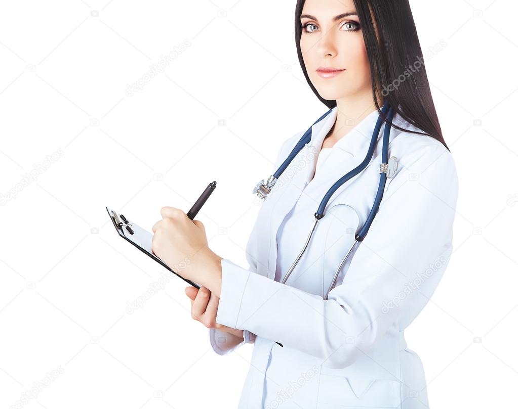 doctor in white writing notes