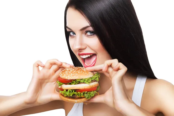 Chica comiendo hamburguesa — Foto de Stock