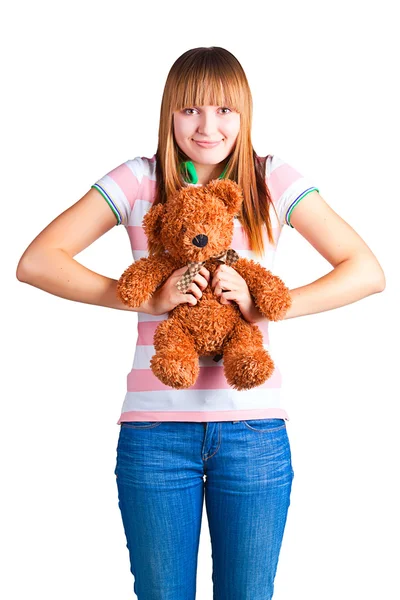 Girl with toy bear — Stock Photo, Image