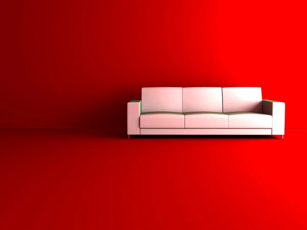 Білий диван у червоній кімнаті — стокове фото
