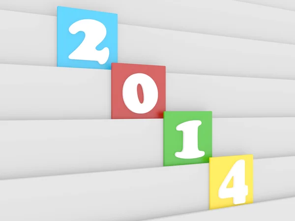 3d Neujahr 2014 Text auf Block — Stockfoto